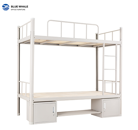 Metal bunk bed with storage cabinet