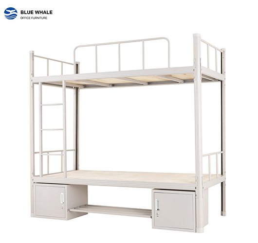 Metal bunk bed with storage cabinet