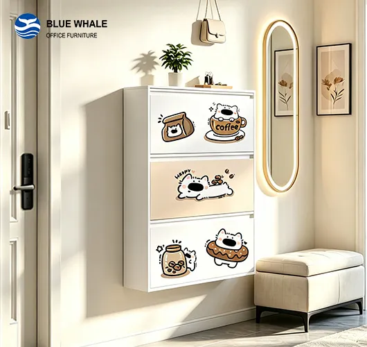 Printed 3 Door Shoe Cabinet Printed 3 Door Shoe Cabinet